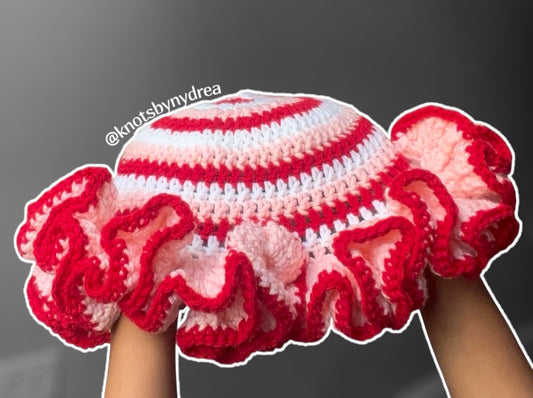 Strawberry Swirl Ruffle Hat|Crochet
