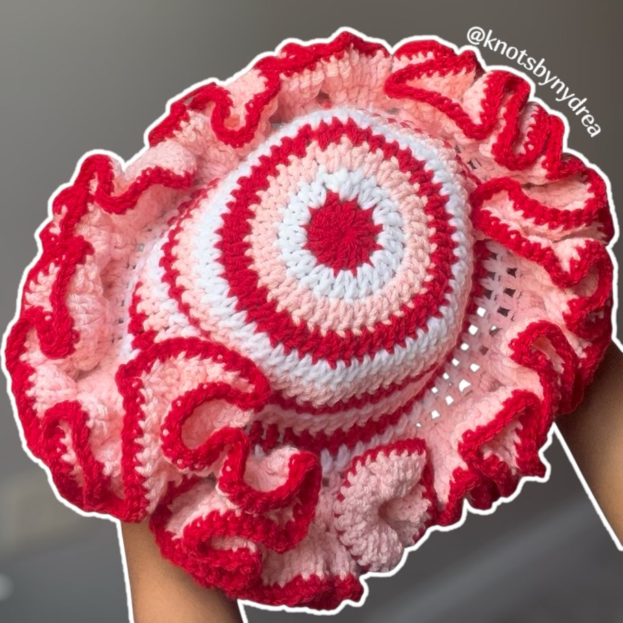 Strawberry Swirl Ruffle Hat|Crochet